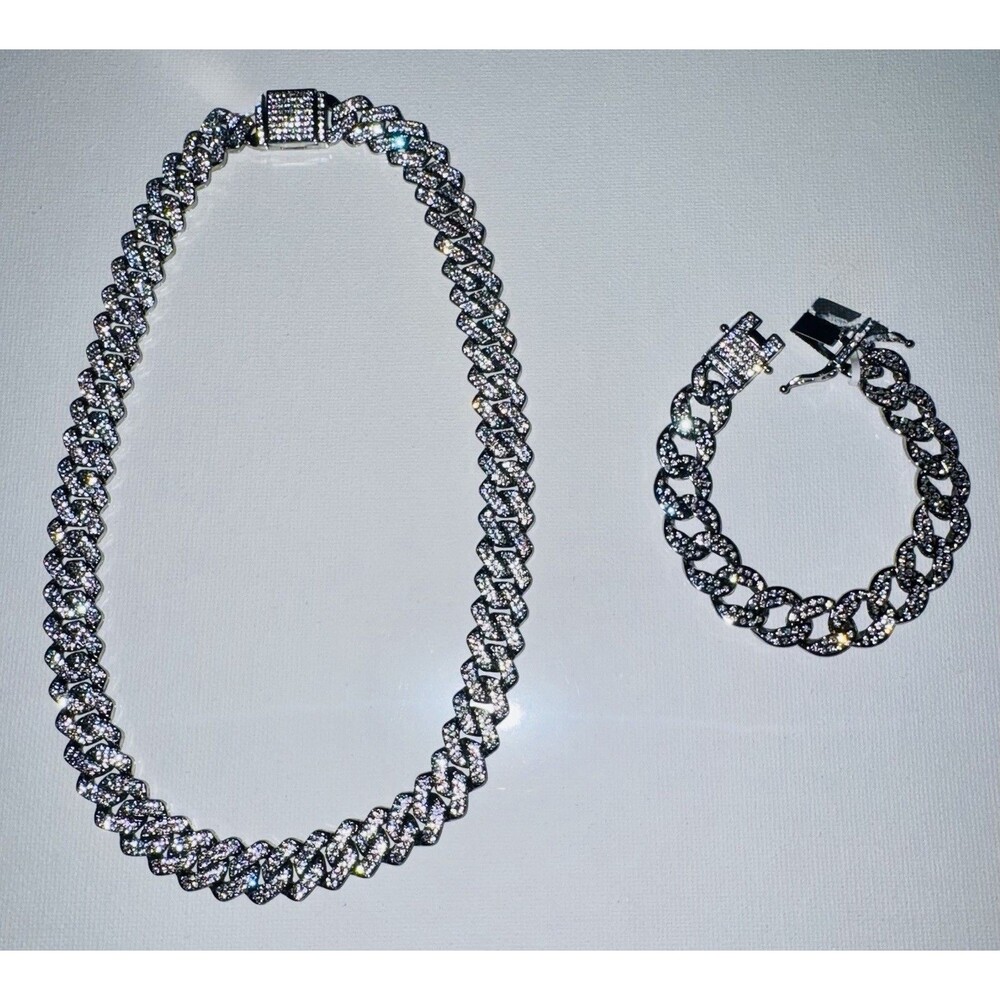 Iced out Cuban 18” Chain and 7.8” Bracelet set. Australian Crystal